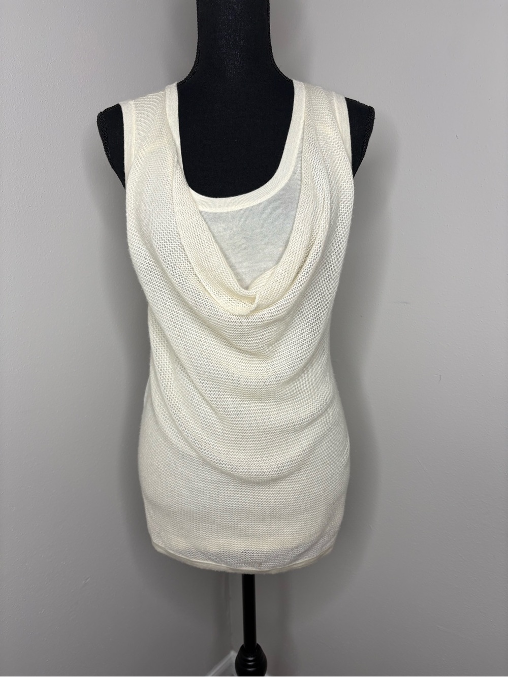 Donna Karan Cream Sleeveless Cowl Neck Knit Tank